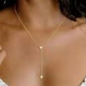 💚5/$25 Elegant Gold Tone & Rhinestine Lariat Y Drop Necklace